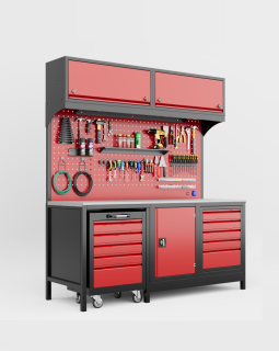 2 Metre 1 Takım Arabalı Üst Dolaplı Modüler Çalışma Tezgahı