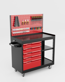 5 Çekmeceli Raflı + Panolu Taşıma Arabası